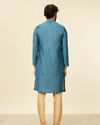 alt message - Manyavar Men Teal Blue Buta Patterned Kurta Set image number 5